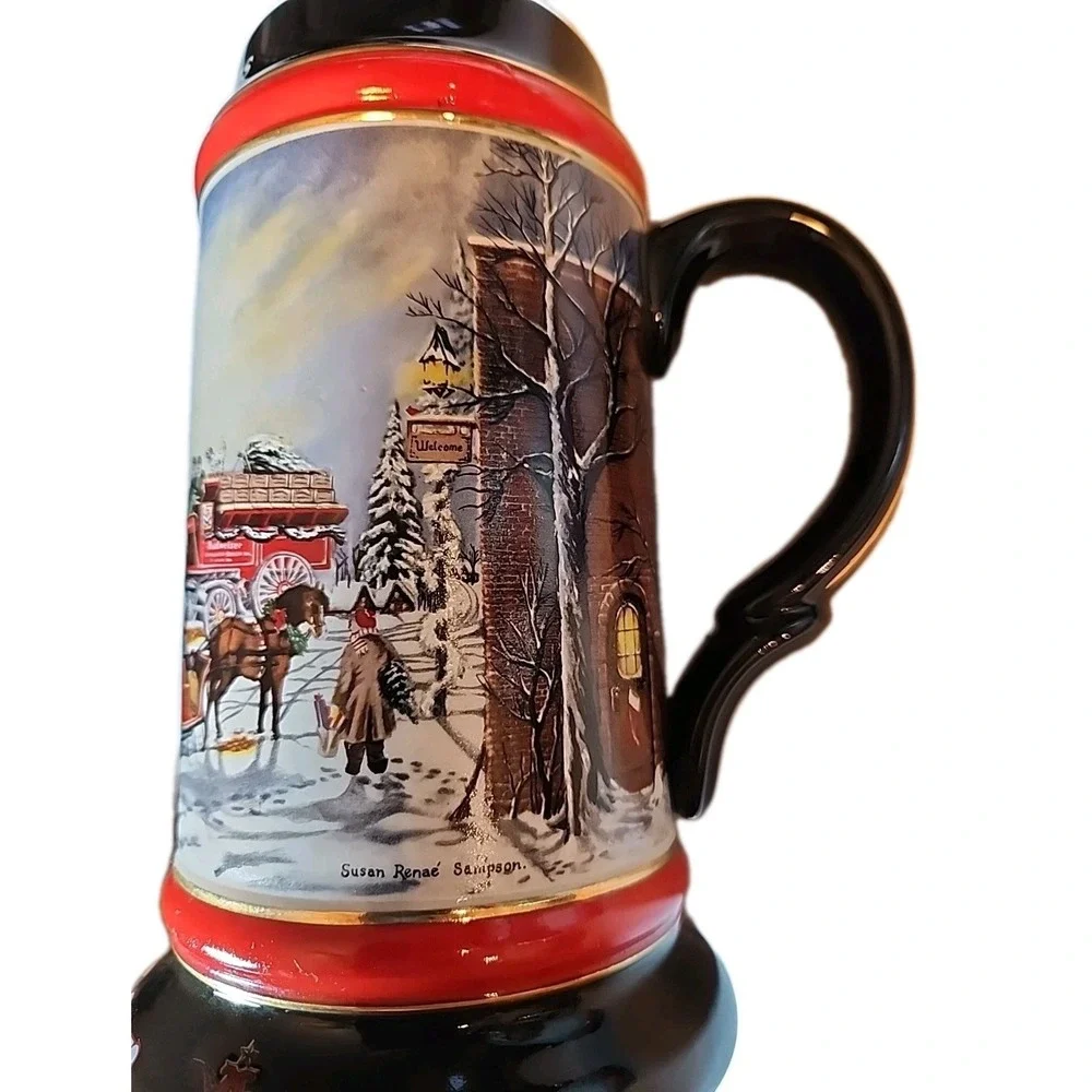 VTG 1992 Set Of 2 Budweiser Beer Christmas Steins Mugs Clydesdale Retro Art Gift